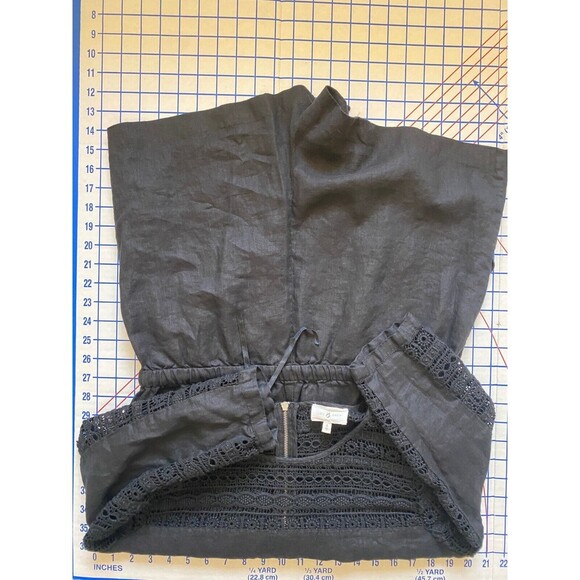 Lou and Grey Romper Womens 6 Black Linen Crochet Lace Elastic Drawstring Waist - Picture 13 of 16
